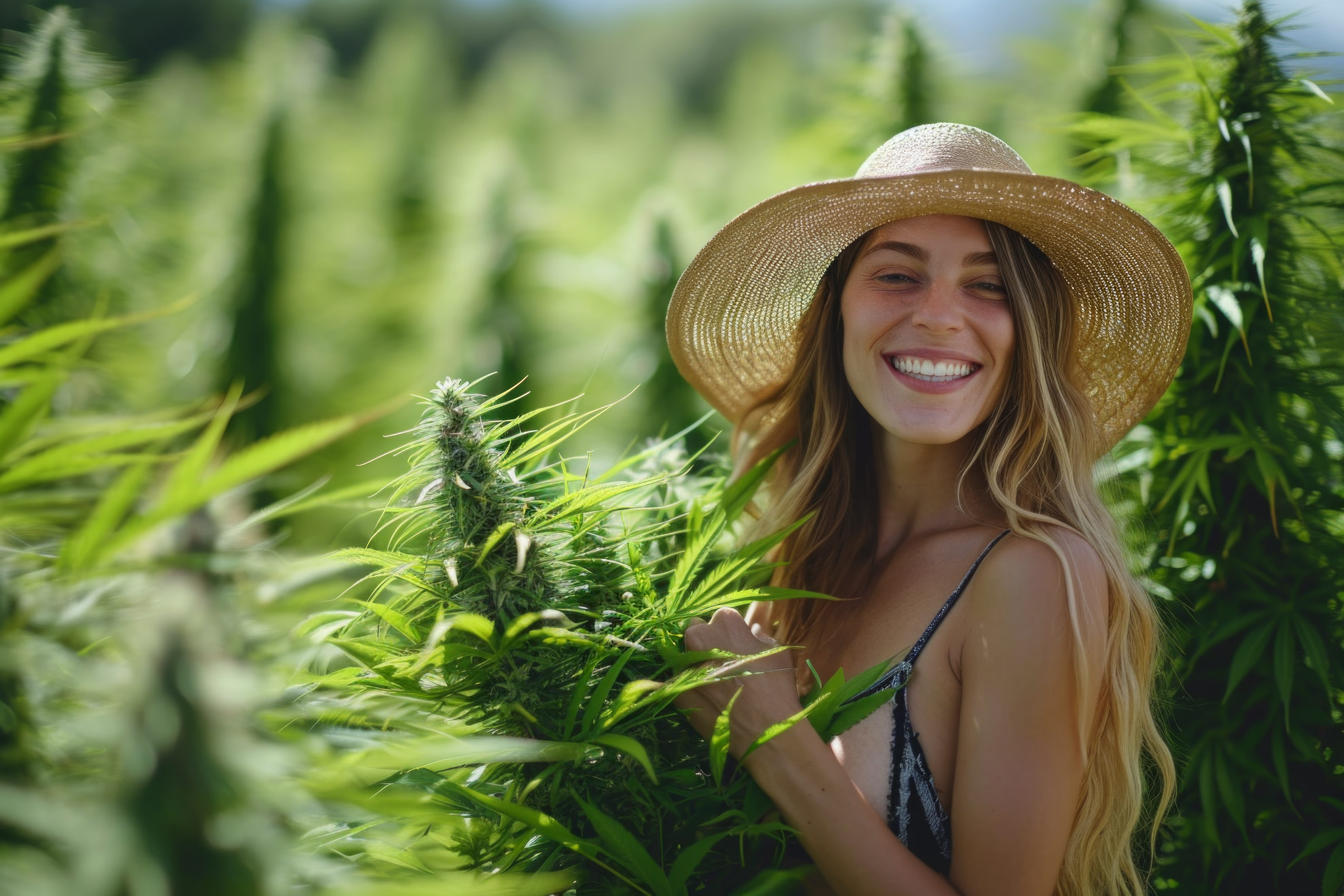 Young, attractive woman growing cannabis Young, attractive woman growing cannabis