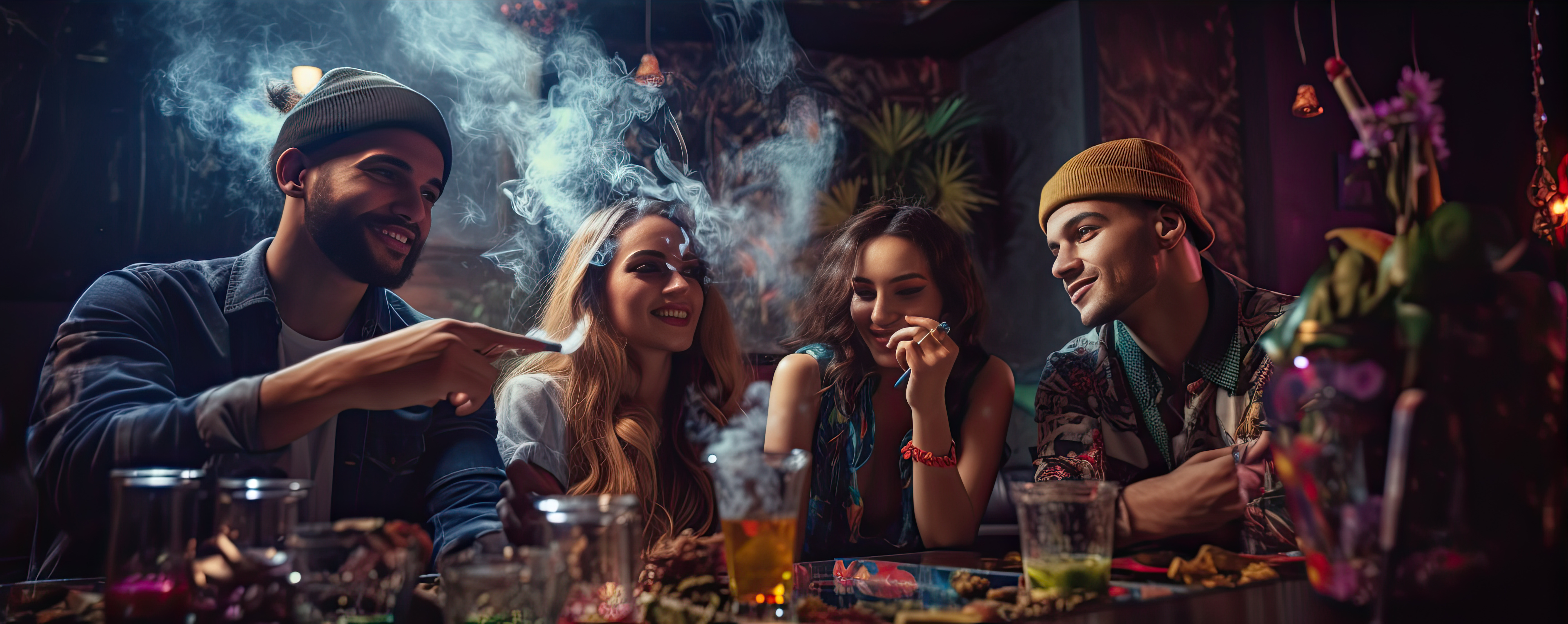 Group of young people consuming cannabis in a social club on Mallorca
