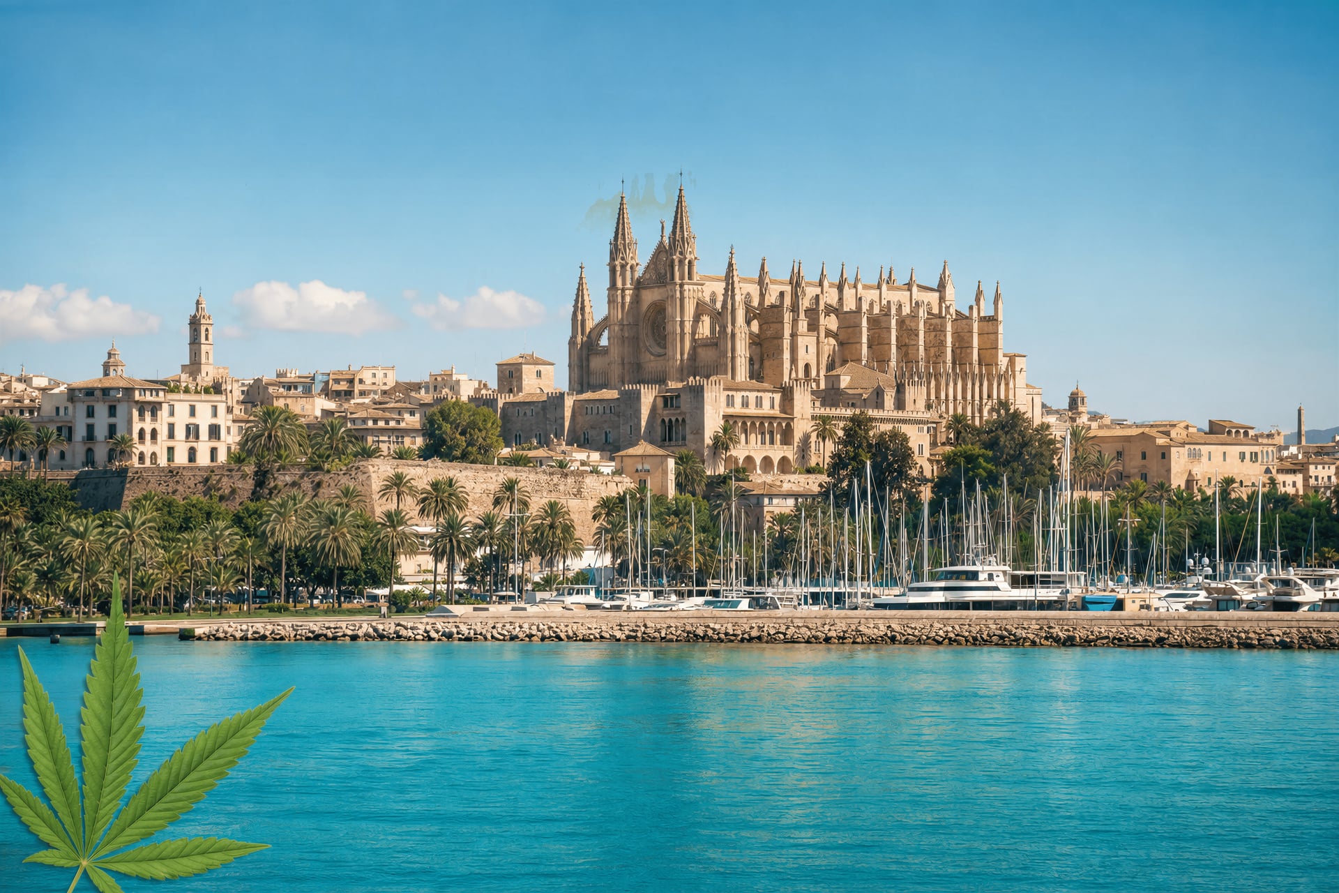 Is weed legal in Mallorca — Palma old town skyline and Mediterranean coastline