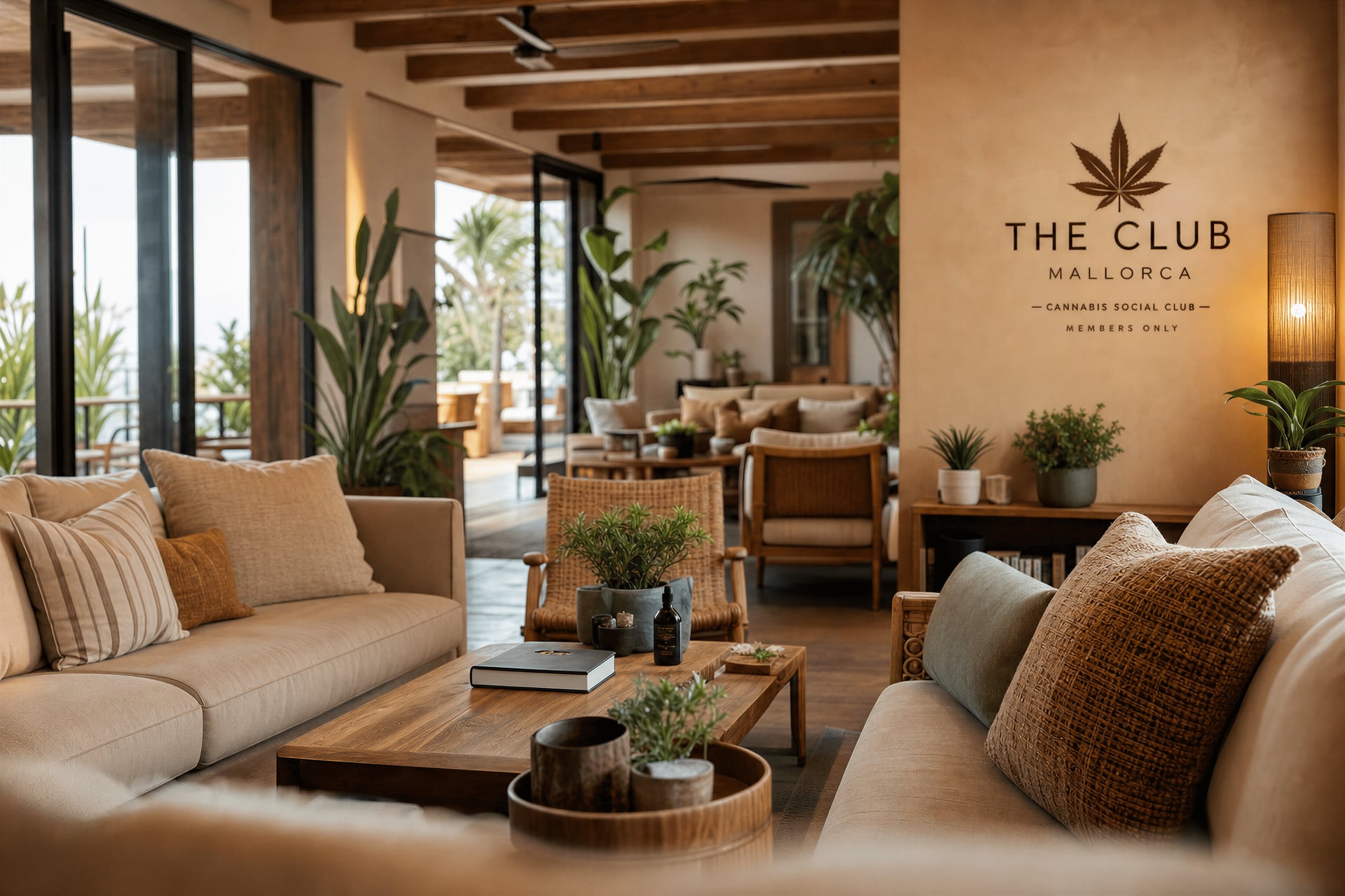 Interior lounge of a private cannabis social club near Andratx, Mallorca