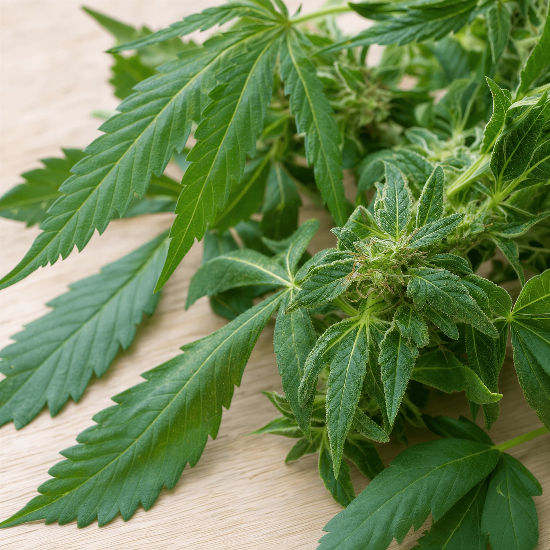 Fresh cannabis leaves, botanical still life