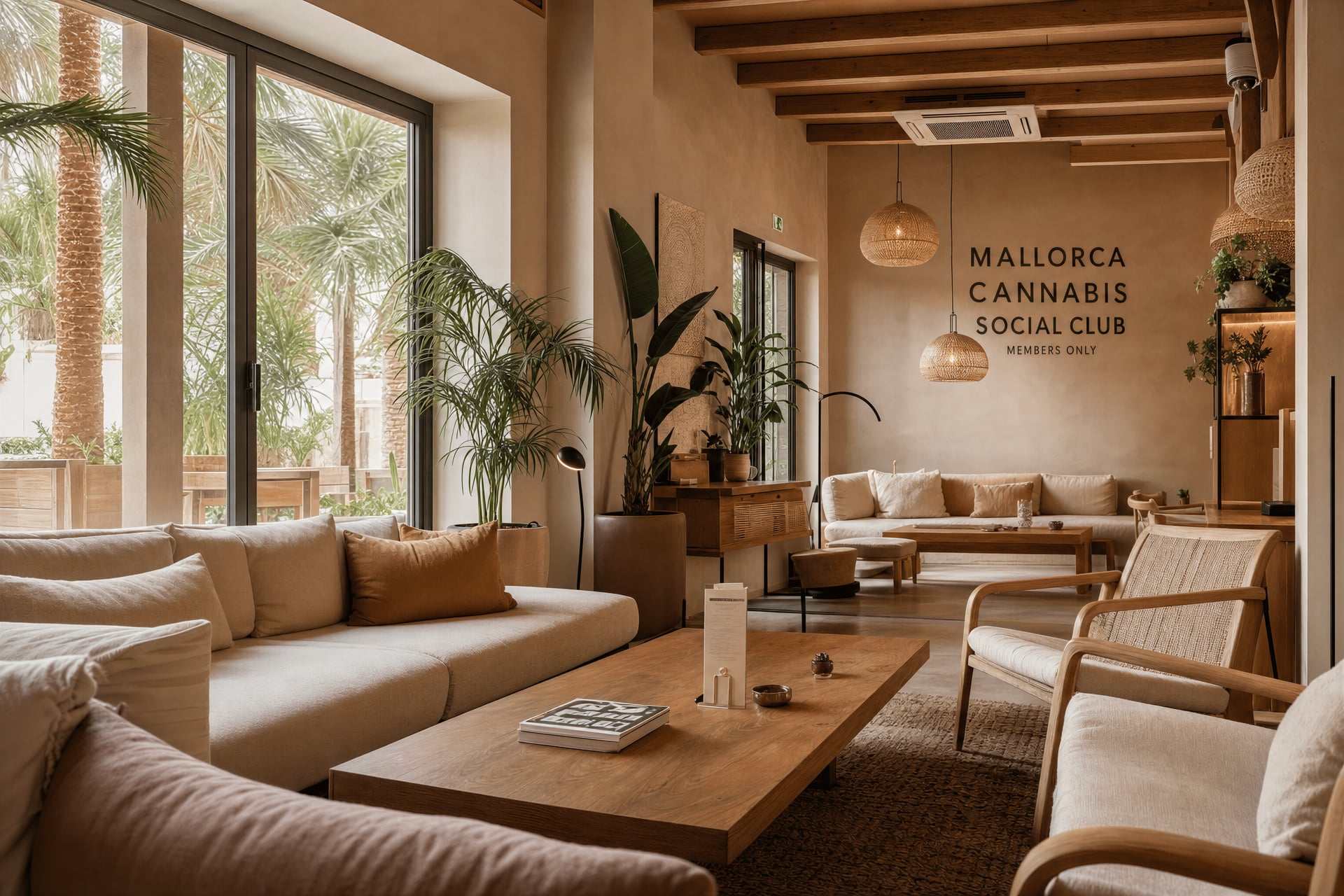 Interior lounge of a private cannabis social club near Sa Rapita, Mallorca