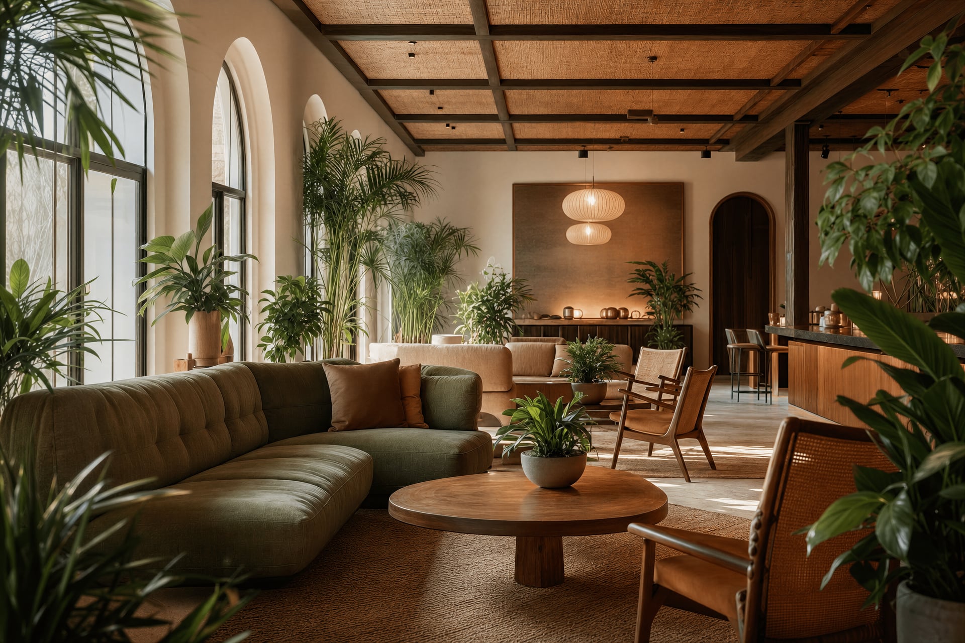 Cannabis social club in Mallorca — warm private members lounge interior