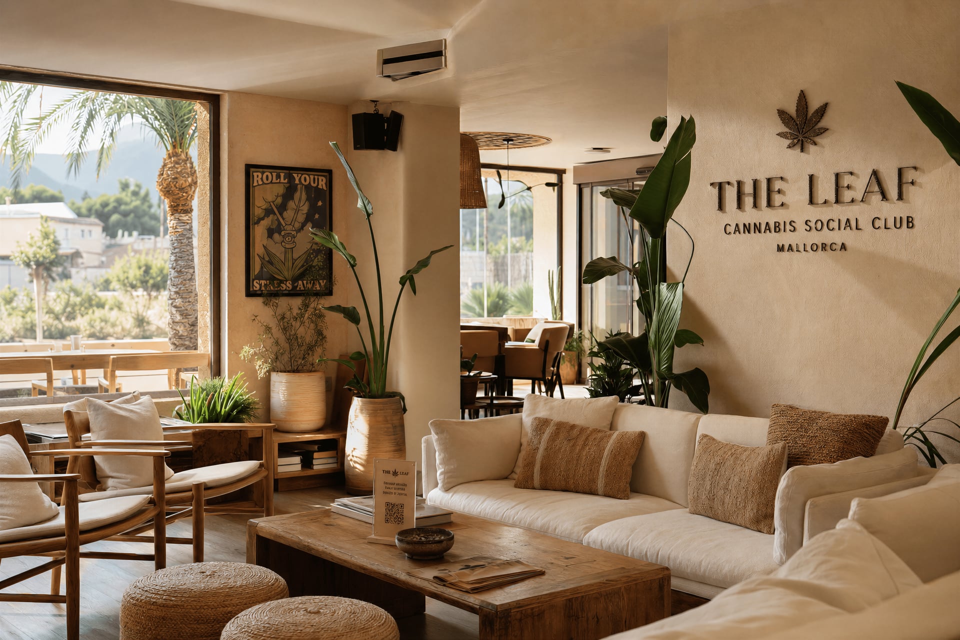 Interior lounge of a private cannabis social club near Portals Nous, Mallorca