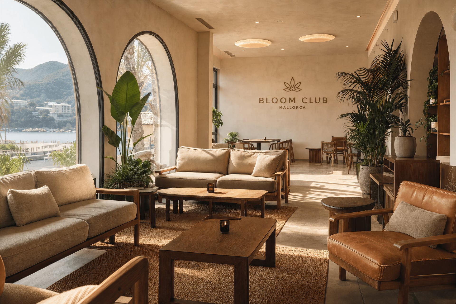 Interior lounge of a private cannabis social club near Cala Major, Mallorca