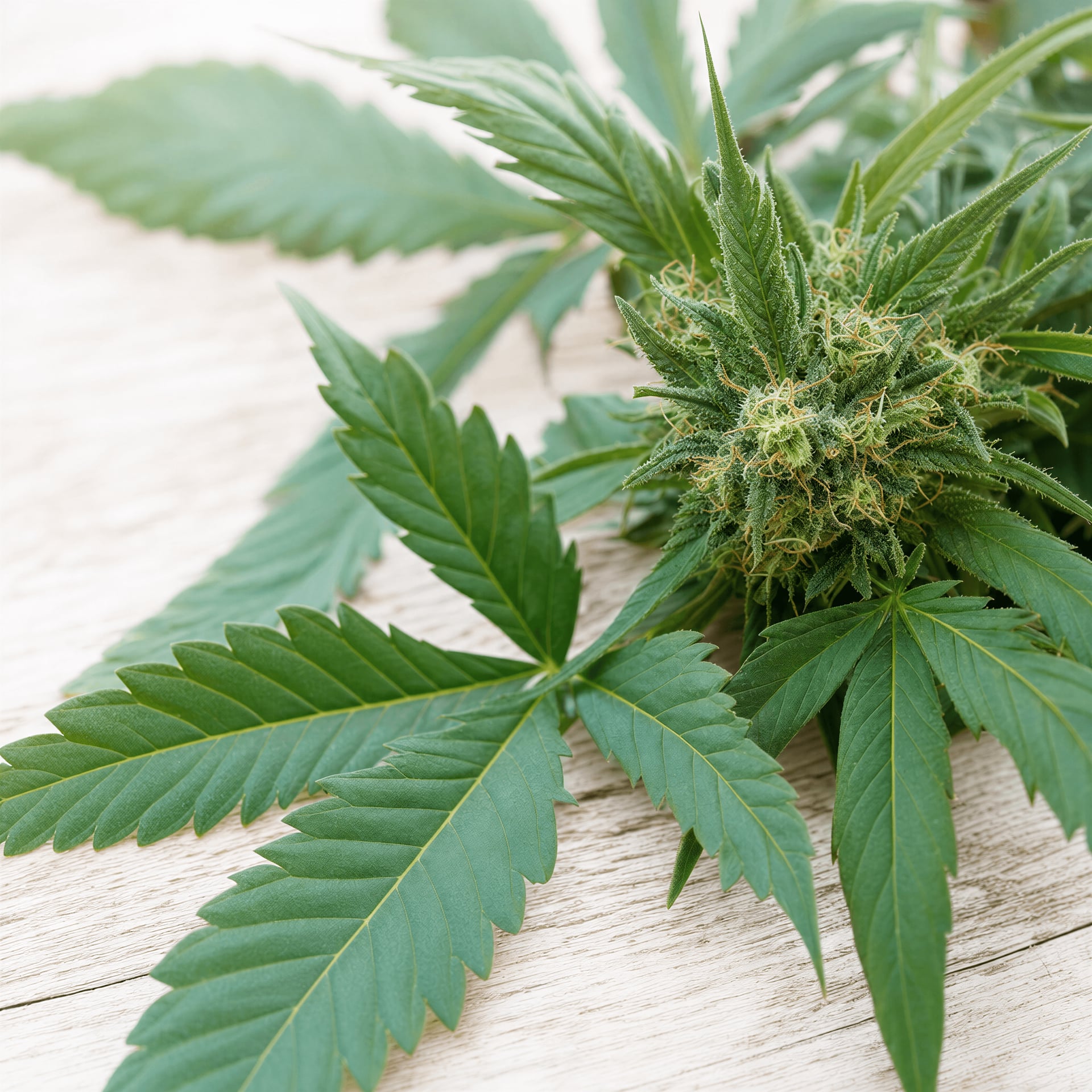 Fresh cannabis leaves, botanical still life