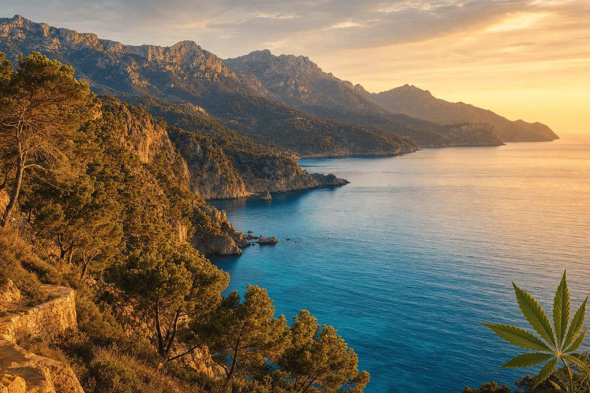 Cannabis delivery in Mallorca — Mediterranean coastline and Serra de Tramuntana
