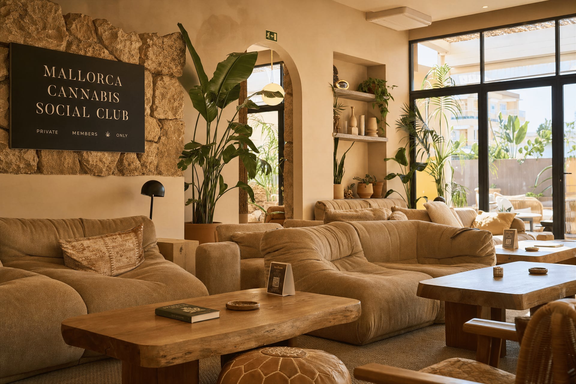 Interior lounge of a private cannabis social club near Colonia de Sant Jordi, Mallorca