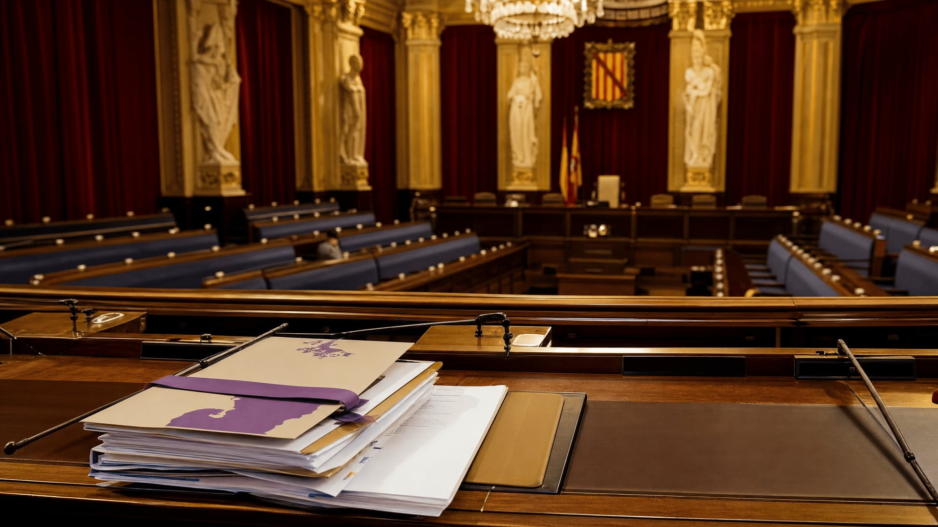 Balearic Parliament chamber with documents concerning the democratic memory law