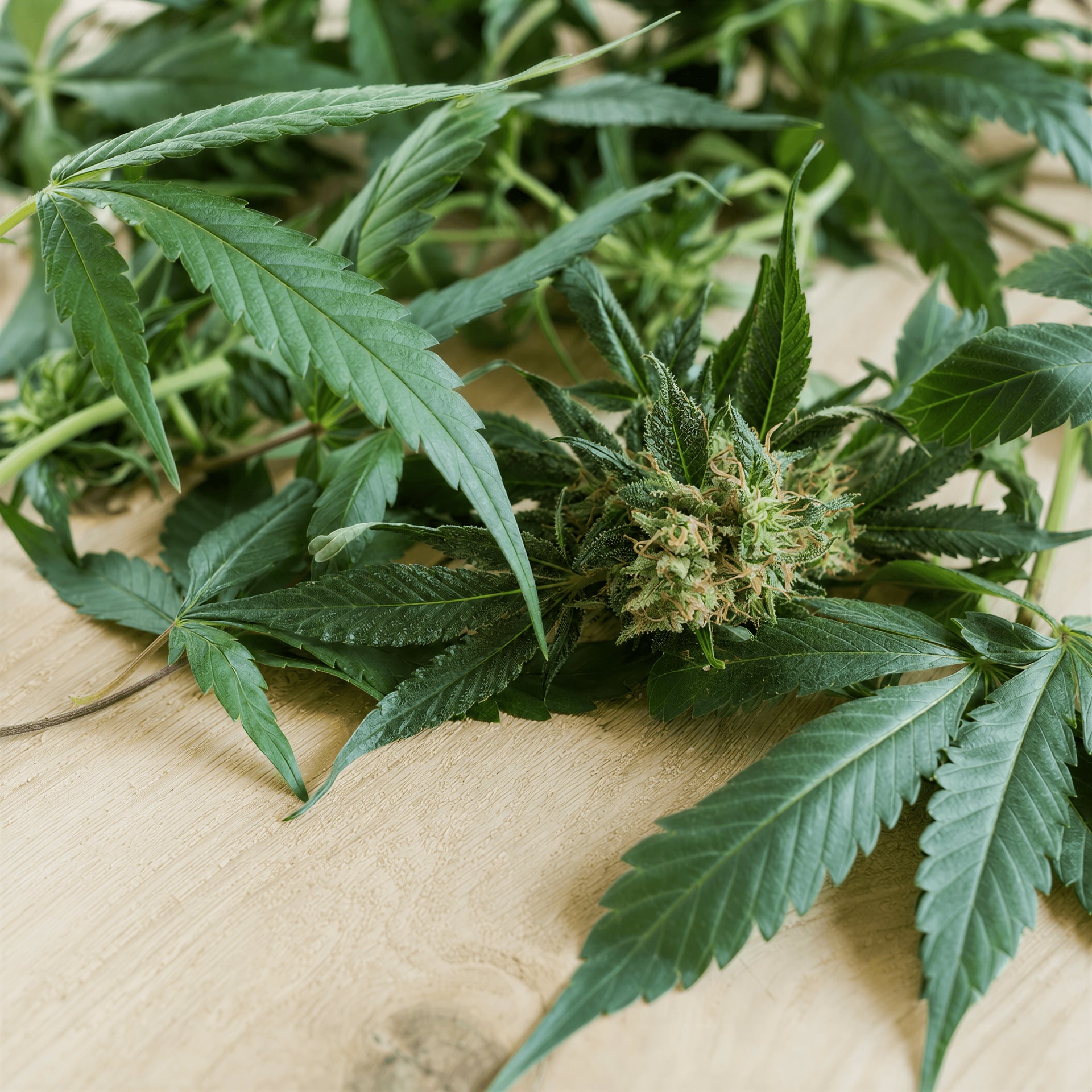 Fresh cannabis leaves, botanical still life